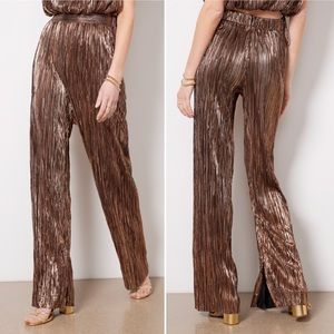 NWOT Sabina Musayev Metallic Bronze Plisse Pleated Wide-Leg York Pants Large